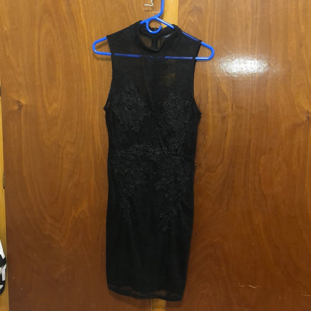 Fashion nova sheer knee length black dress size M